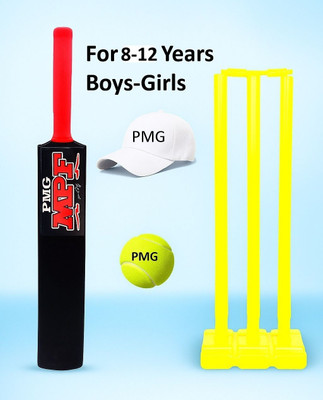 PMG Cricket Bat for Boys 8-11 Years – Plastic Bat, Wickets set, Ball and Cap Cricket Kit