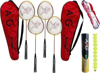 AXG NEW GOAL Thrasher Racquets Set of 4 with 10 Shuttles & Net Badminton Kit