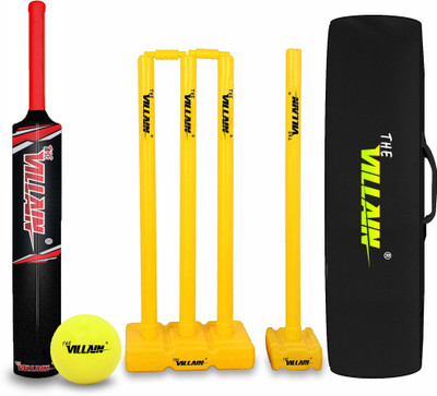 The Villain Plastic Cricket Bat (Full Size-Black) | Bat-Ball-Wicket & Cover | Pack of 4 Cricket Kit