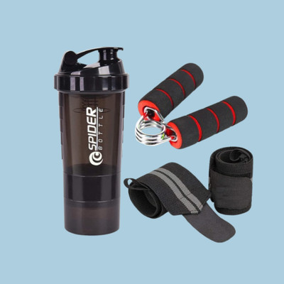 Jais Premium Gym Protein Shaker With Wrist Support Band & Hand Gripper Fitness Accessory Kit Kit