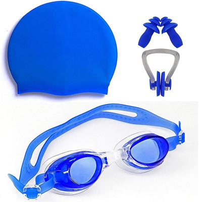Khargadham Swimming Kit Combo Pack of Swimming Cap, Swimming Goggles, Ear & Noseplug Swimming Kit