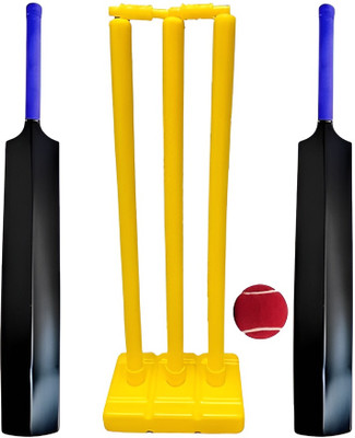 kushwaha traders 2 PVC PLASTIC BAT 1 WICKET STUMP SET 1 TENNIS BALL Cricket Kit