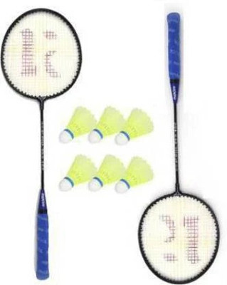 STYRKR Badminton kit Set Of 2 Piece Blue Racquet with 6 Piece Plastic Shuttle Cock Badminton Kit