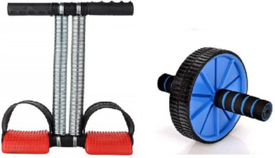 Fitfun HOME GYM WORKOUT KIT OF DOUBLE SPRING TUMMY TRIMMER WITH AB WHEEL Fitness Accessory Kit Kit