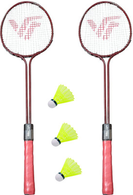 VELLFIRE 2 PC Double Shaft Racket With 3 Shuttle cock Badminton Kit