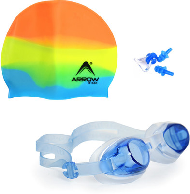 ArrowMax Swimming kit set with Cap Goggle Earplug Noseplug for Kids And Adults Swimming Kit