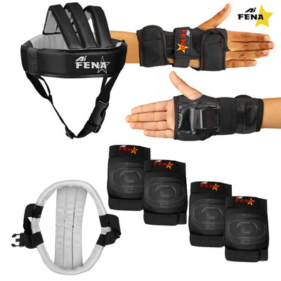 Fena Florosent Skating Protection Kit - Helmet + Elbow + Knee + Hand Guard Skating Guard Combo(Black)