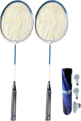 MINESFIT Badminton Combo 2 Single Shaft racquets + 3 pc Feather Shuttle Badminton Kit
