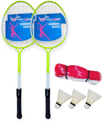 SPO Zone Badminton Rackt Kit Combo 2 Piece Racquet With 3 Piece Feather Shuttle_With Net Badminton Kit