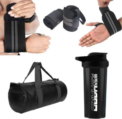 alis Combo Pack of 3 Gym Shaker Bottle with Gym Bag & Wrist Band||Shaker Bottle 700ml Fitness Accessory Kit Kit