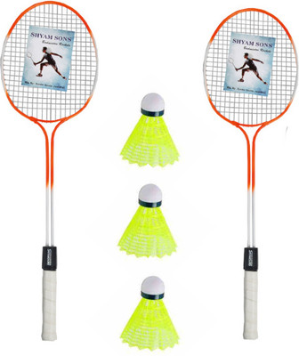 Shamsons Sham sons Fluorescent color Badminton racket with 3 p of Feather shuttlecock Badminton Kit