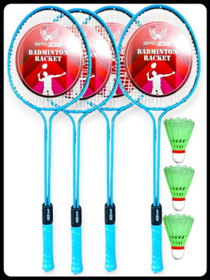 SPO Zone Badminton kit racquets set of 4 pcs with 3 shuttlecock NET combo set-44 Badminton Kit