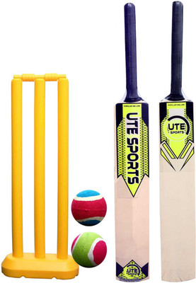 UTE SPORTS New Wooden Cricket Kit, (wood bat, plastic stump 2 tennis ball Size -4 Cricket Kit