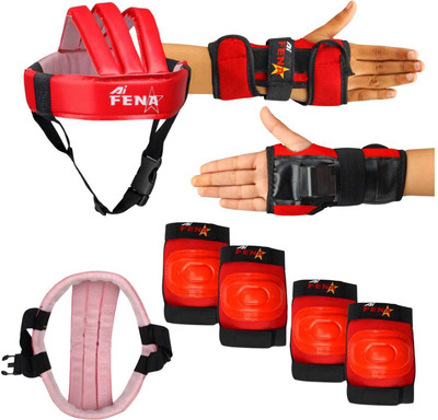 Fena Protection Black 1 PVC Helmet,Pair Of Knee Cap 1 Pair Elbow Cap 1 Pair of Pam Skating Kit