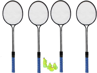 VELLFIRE Badminton Racket Set 2 Double-Shaft Rackets + 6 Nylon Shuttles Badminton Kit