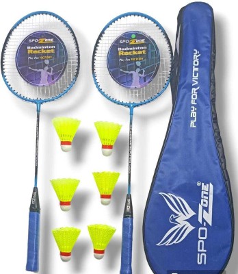 SPO Zone Badminton Racket COMBO KIT Set Of 2 PC With Cover & 6 Plastic Shuttle Badminton Kit