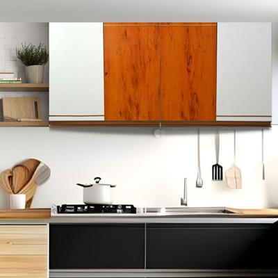 SPECIALITY PANELS 4 Door Modular Wall Mounted multipurpose storage unit with G Profile Handle Engineered Wood Kitchen Cabinet(Finish Color - Wild Wood & White, DIY(Do-It-Yourself))