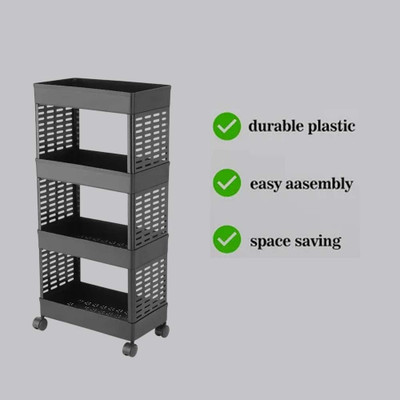 MAXTID 4 Layer Black Compartment Storage Organizer Home/Parlour and Storage Solution Plastic Kitchen Trolley(DIY(Do-It-Yourself))