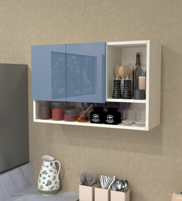 SPECIALITY PANELS Mirror glossy triple layer UV resistant handless shutter with 3 Organizer Shelf Engineered Wood Crockery Cabinet(Finish Color - Blue Berry UV Coated, DIY(Do-It-Yourself))