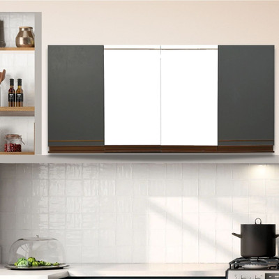 SPECIALITY PANELS 4 Door Modular Wall Mounted multipurpose storage unit with G Profile Handle Engineered Wood Kitchen Cabinet(Finish Color - Grey & Milky White, Pre-assembled)