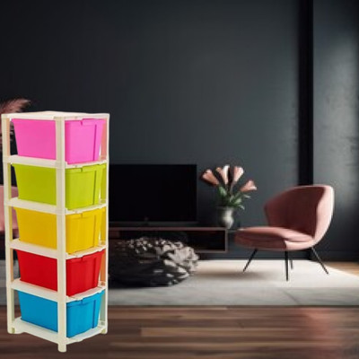 MAXTID 5 Layer Multicolor Plastic Modular Drawer for Free Standing Any Place Plastic Kitchen Trolley(DIY(Do-It-Yourself))
