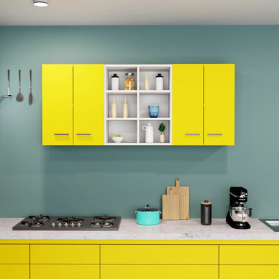 Divysa 4 Door with Mid Shelf Wall Mounted Kitchen Cabinet for Home Kitchen Engineered Wood Kitchen Cabinet(Finish Color - Yellow, DIY(Do-It-Yourself))