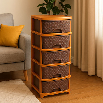 YASHODEEP PLASTIC 5 Brown Plastic Storage Organizer for Home/Beauty Parlour and Kitchen Plastic Kitchen Cabinet(Finish Color - Dark brown, DIY(Do-It-Yourself))