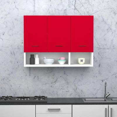 Divysa 3 Door Multipurpose Wall Mount Cabinet with Adjustable Shelf for Home & Kitchen Engineered Wood Kitchen Cabinet(Finish Color - White & Red, DIY(Do-It-Yourself))