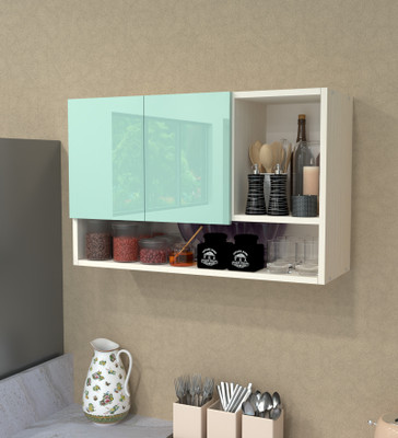 SPECIALITY PANELS Mirror glossy triple layer UV resistant handless shutter with 3 Organizer Shelf Engineered Wood Crockery Cabinet(Finish Color - Mint UV Coated, DIY(Do-It-Yourself))