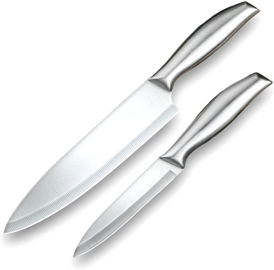 HomeAra 2 Pc Stainless Steel Knife Set Chef Knife Fine Edge for Precision Cutting Silver (Set of-2)