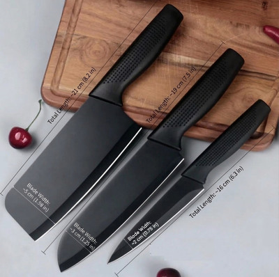 3D METRO SUPER STORE 3 Pc Stainless Steel Knife Set High Carbon SS Ultra Sharp Butcher, Meat, Pairing, Vegetable Knife for Kitchen