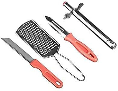 VishList LIGHTER-COMBO Set 4 in 1 combo gas lighter, vegetable knife, peeler, grater Kitchen Tool Set(Steel, Red, Grater, Gas Lighter, Knife, Peeler)