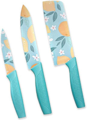 Maune Hub 3 Pc Stainless Steel Knife Set Professional Colour Printed Coated Flower Design Chef Knife Non-Slip Handle