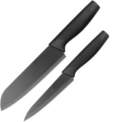 HomeAra 2 Pc Stainless Steel Knife Set Chef Knife Fine Edge for Precision Cutting Black (Set of-2)