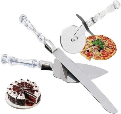 DN BROTHERS 3 Pc Crystal, Stainless Steel Knife Set Stainless Steel 3 IN 1 Cake Cutting Knife Cake Server & Pizza Cutter Set D47