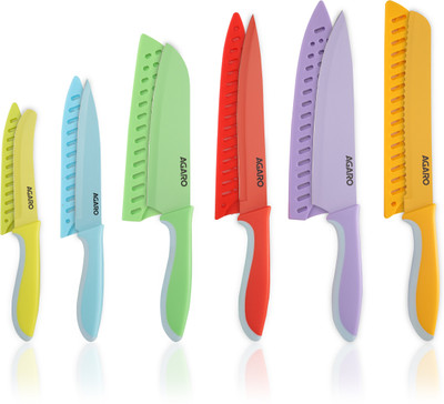 AGARO 6 Pc Stainless Steel Knife Set Royal Coloured Kitchen Knifes with Cover, Professional Chef Knife, Santoku Knife