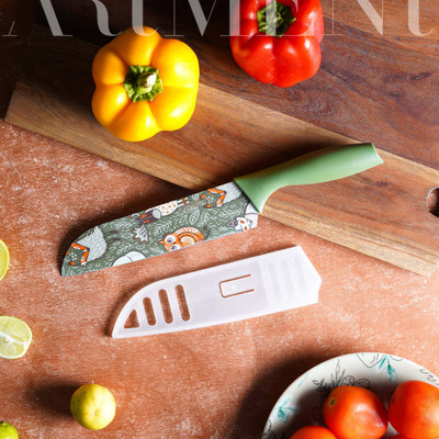 The Artment 1 Pc Stainless Steel Knife PopCut 7-Inch Vibrant Green Kitchen Knife�Stainless Steel Blade, Non-Slip Handle