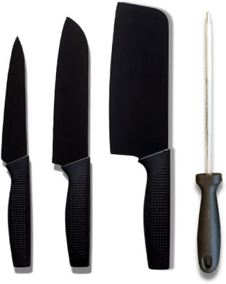 THEODORE 4 Pc Stainless Steel Knife Set High Carbon Ultra Sharp Butcher, Pairing, Vegetable for Kitchen With Sharpener