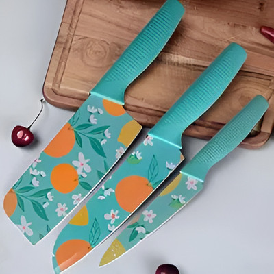 Foxin 3 Pc Stainless Steel Knife Set With Color Coating & Non-Slip Handles With Sharpe Blade