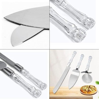 MAITRI ENTERPRISE 3 Pc Crystal, Stainless Steel Knife Set Stainless Steel 3 IN 1 Cake Cutting Knife Cake Server & Pizza Cutter Set M95