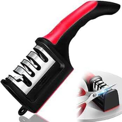 Ghure Lal Traders 3-Step Kitchen Knife Sharpener, Non-Slip Base Advanced Knife sharpener Knife Sharpening Steel(Plastic, Steel)