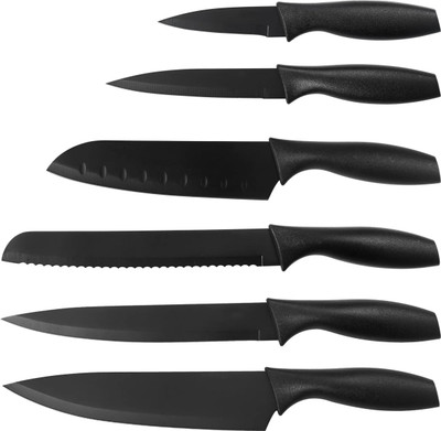3D METRO SUPER STORE 6 Pc Stainless Steel Knife Set Royal Kitchen Knife With Covers, Black Coated Chef knife, Santoku Knifes