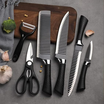 vyapt 6 Pc Stainless Steel Knife Set Household Chef Cutting Fruit Gift Ergonomic Non-Slip Handle