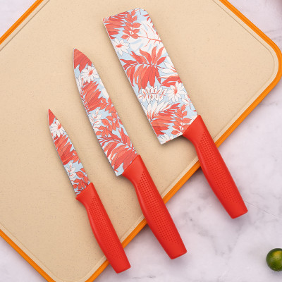 Tazomi 3 Pc Stainless Steel Knife Set Printed SS Ultra Sharp Butcher, Meat, Pairing, Vegetable Knife for Kitchen