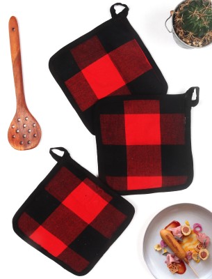 Peperhomia Black, Red Cotton Kitchen Linen Set(Pack of 3)