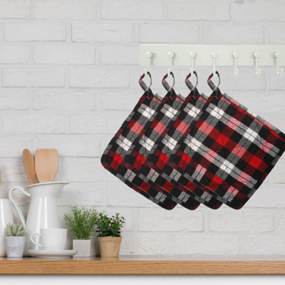 E-Retailer Red Cotton Kitchen Linen Set(Pack of 4)