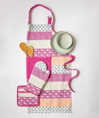 Pixel Home Pink Cotton Kitchen Linen Set(Pack of 1)