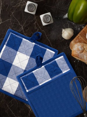 Lushomes Blue, White Cotton Kitchen Linen Set(Pack of 2)