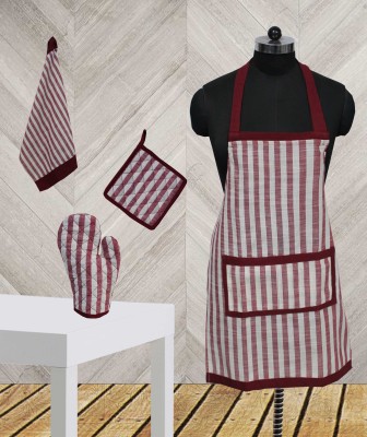 Dekor World Maroon Cotton Kitchen Linen Set(Pack of 4)