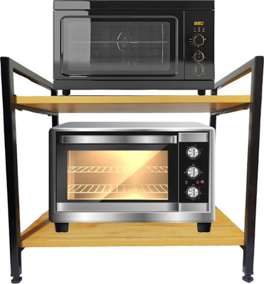 GREEN TOUCH Utensil Kitchen Rack Iron, Wood Multipurpose 2-Tier Wooden Shelf Microwave & OTG Stand for Appliances & Spice